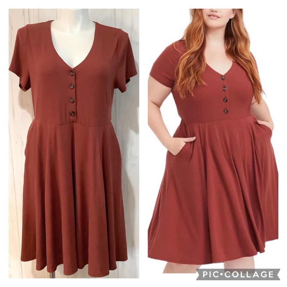 Torrid Rust Button Ribbed Dress Short Sleeves Size 2X
